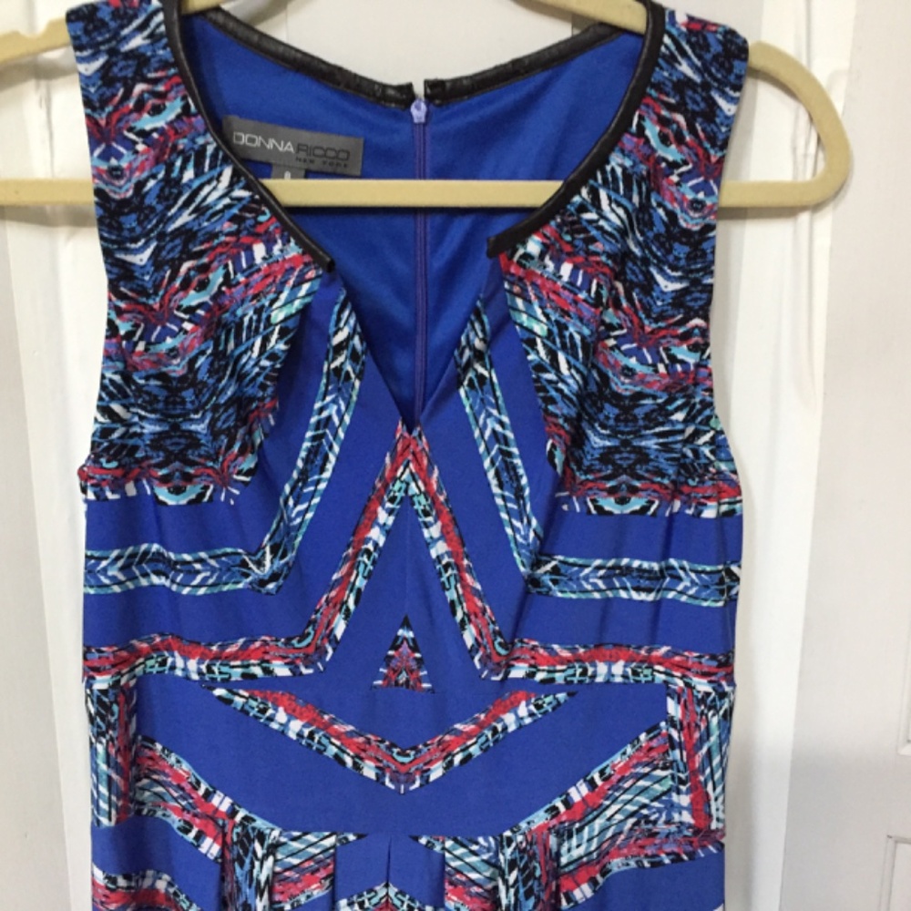 Donna Ricco Sleeveless Blue and Red Tribal Patterned Dress - Picture 6 of 15